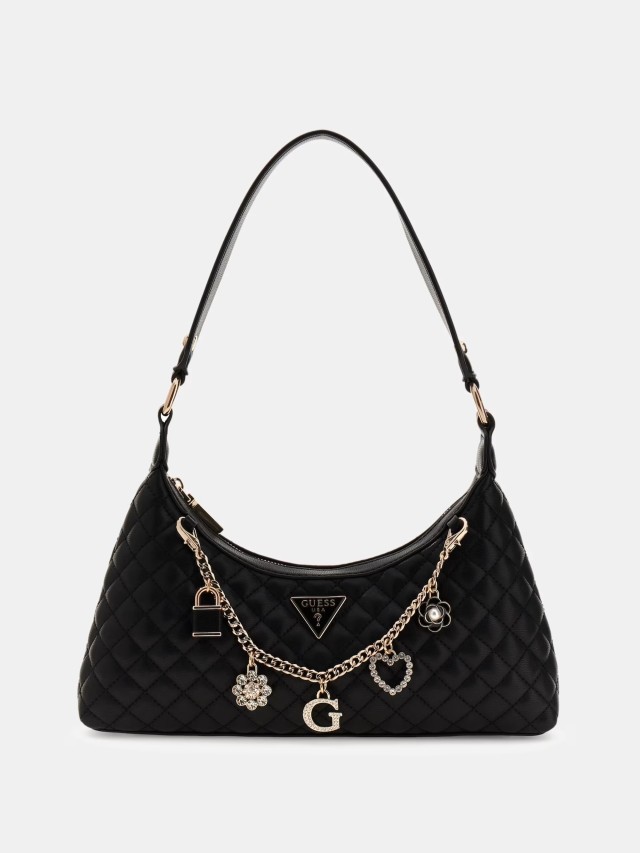 Guess Everlee Top Zip Shoulder Bag Γυναικεία Τσάντα Μαύρη