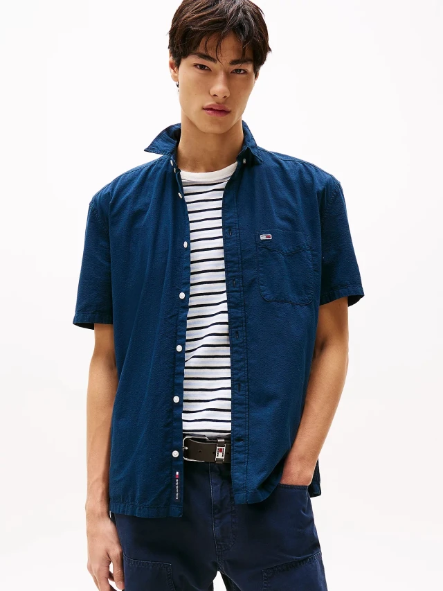 Tommy Hilfiger Tjm Reg Seersucker Ss Shirt Ανδρικό Πουκάμισο Μπλε