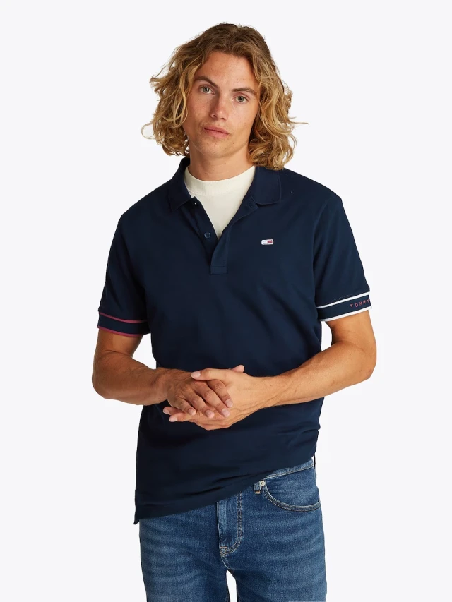 Tommy Hilfiger Tjm Slim Flag Cuff Polo Ext Ανδρική Μπλούζα Polo Μπλε