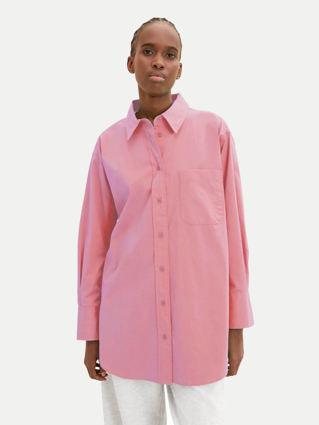 Τom Tailor 304 Long Shirt With Γυναικείο Πουκάμισο Ροζ