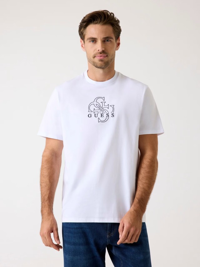 Guess Ss Bsc Basic Quattro G Tee Ανδρική Μπλούζα Λευκή