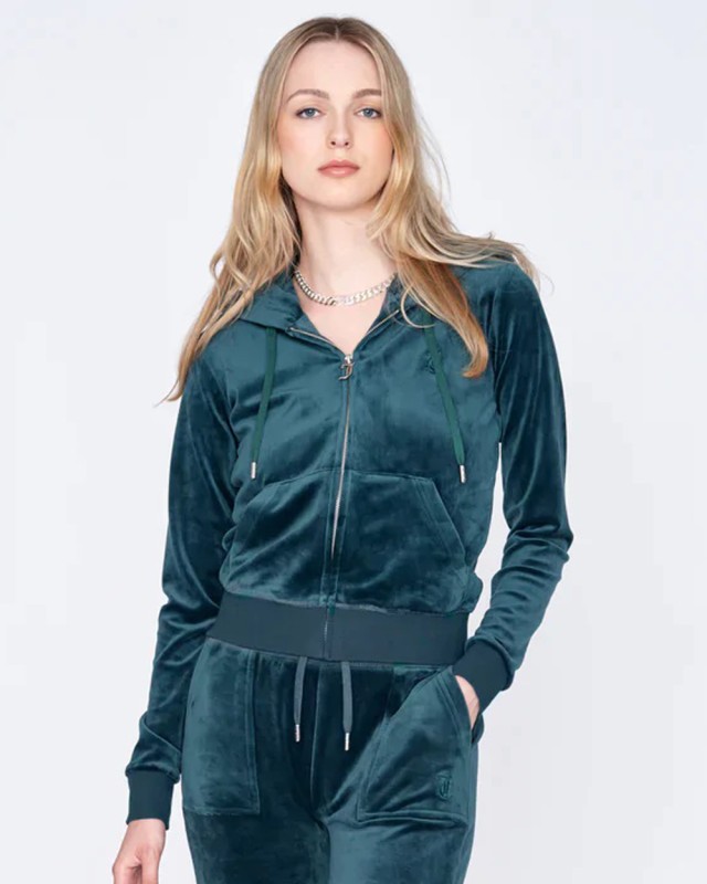 Juice Couture  Robertson Hoodie Zip Rain Forest Γυναικεια Ζακετα Βελουτε Πρασινη