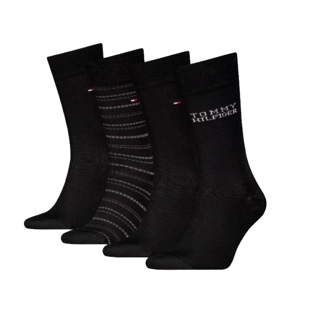 Tommy Hilfiger Th Men Sock 4p Tin Giftbox Tommy Stripe Ανδρικές Κάλτσες Μαύρες