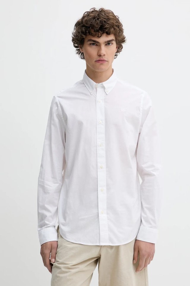 Timberland Long Sleeve Stretch Poplin Shirt White Ανδρικό Πουκάμισο Λευκό
