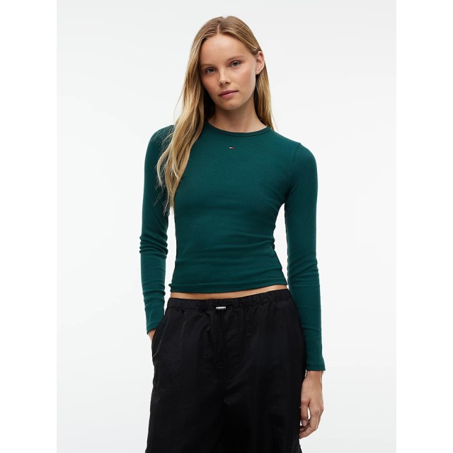 Tommy Hilfiger Tjw Slim Essential Rib Ls Γυναικεία Μπλούζα Πράσινη