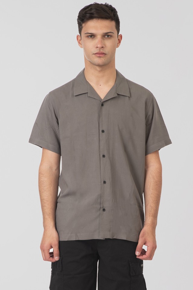 Rebase Mens Shirt  Ανδρικό Πουκάμισο Κοντομάνικο Γκρι