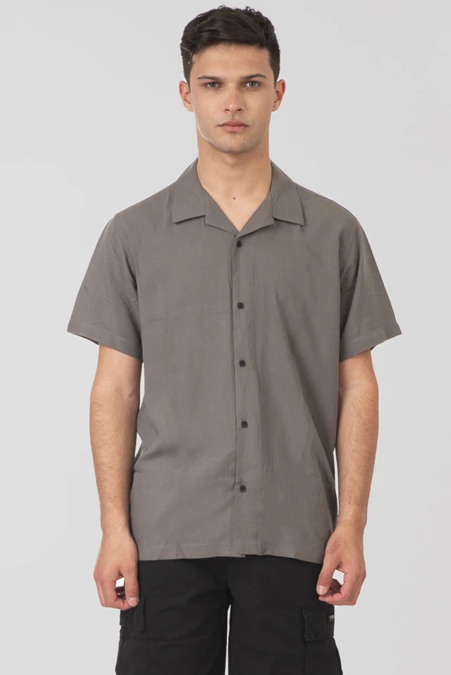 Rebase Mens Shirt  Ανδρικό Πουκάμισο Κοντομάνικο Γκρι