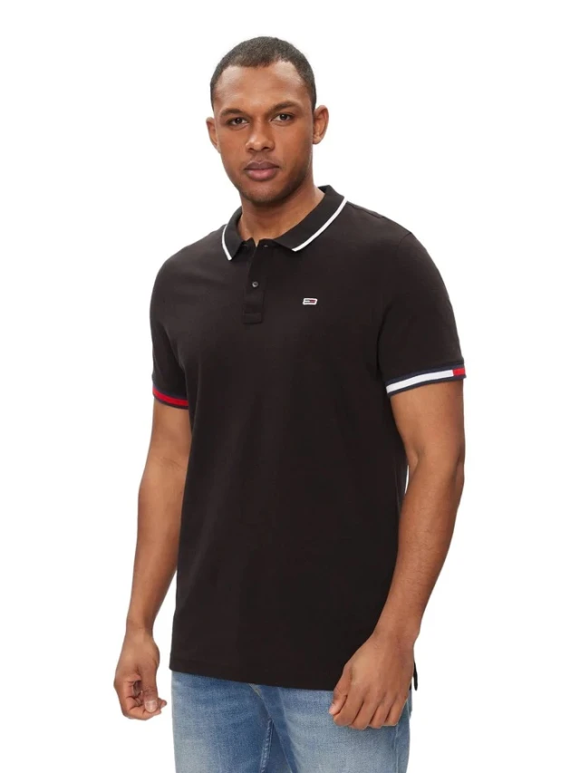 Tommy Hilfiger Tjm Reg Flag Cuffs Polo Ανδρικη Μπλουζα Polo Μαύρη