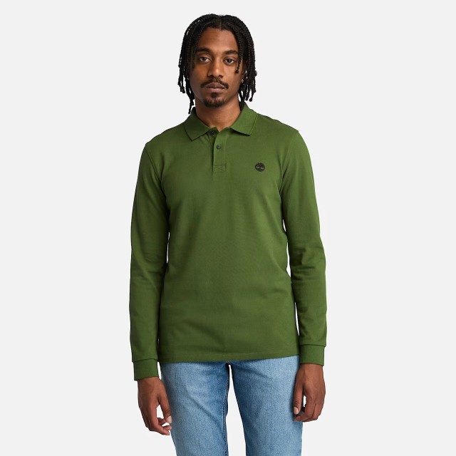 Timberland Millers River Ls Millers River Pique Polo Black Forest Green Ανδρική Μπλούζα Polo Πράσινη