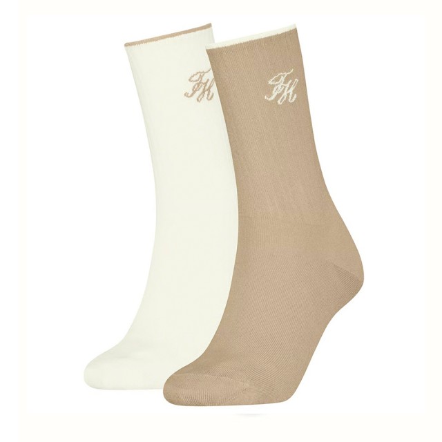 Tommy Hilfiger Th Women Sock 2p Monogram Lurex Γυναικείες Κάλτσες 2p Μπεζ