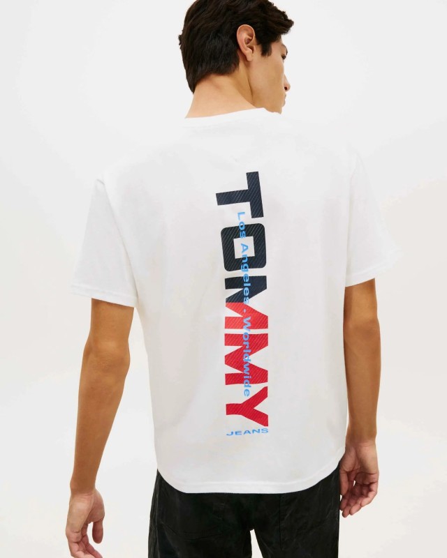 Tommy Hilfiger Tjm Rlx La Backprint Ss Tee Ext Ανδρική Μπλούζα Εκρού