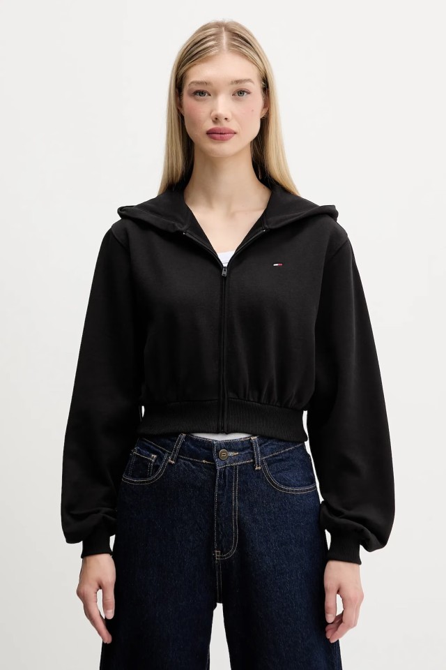 Tommy Hilfiger Tjw Rlx Crp S-Flag Zip Thru Γυναικείο Ζακέτα Φούτερ Μαύρη