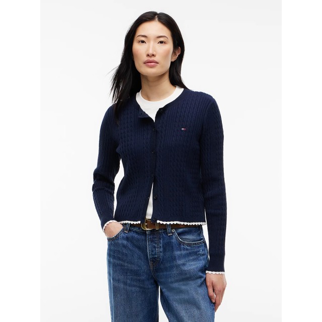 Tommy Hilfiger Tjw Cable Crew Neck Cardigan Ext Γυναικεία Ζακέτα Πλεκτή Μπλε