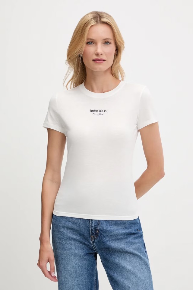 Tommy Hilfiger Tjw Slim Essential Logo2 Tee Ext Γυναικεία Μπλούζα Λευκη