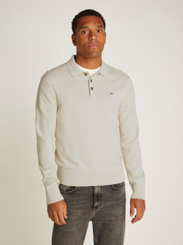 Tommy Hilfiger Tjm Slim Essential Polo Sweater Ανδρική Μπλούζα Polo Εκρου