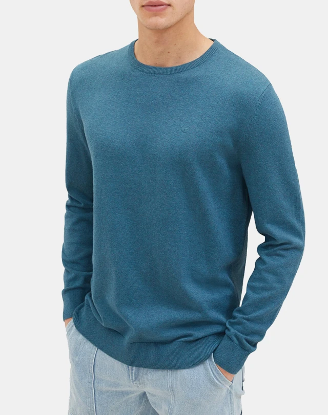 Tom Tailor Basic Crew Ανδρικό Πλεκτό Πετρολ