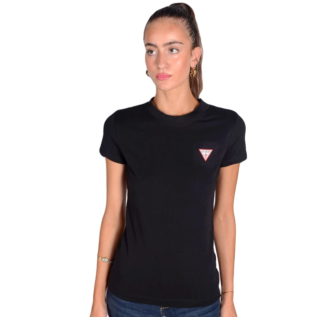 Guess Ss Cn Mini Triangle Tee Γυναικεια Μπλουζα Μαυρη