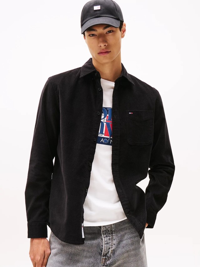 Tommy Hilfiger Tjm Reg Baby Cord Shirt Ext Ανδρικό Πουκάμισο Κοτλε Μαύρο