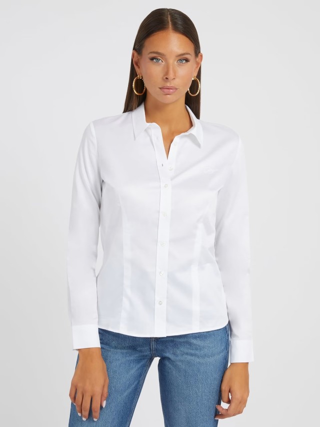 Guess Ls Cate Shirt Γυναικείο Πουκάμισο Λευκό