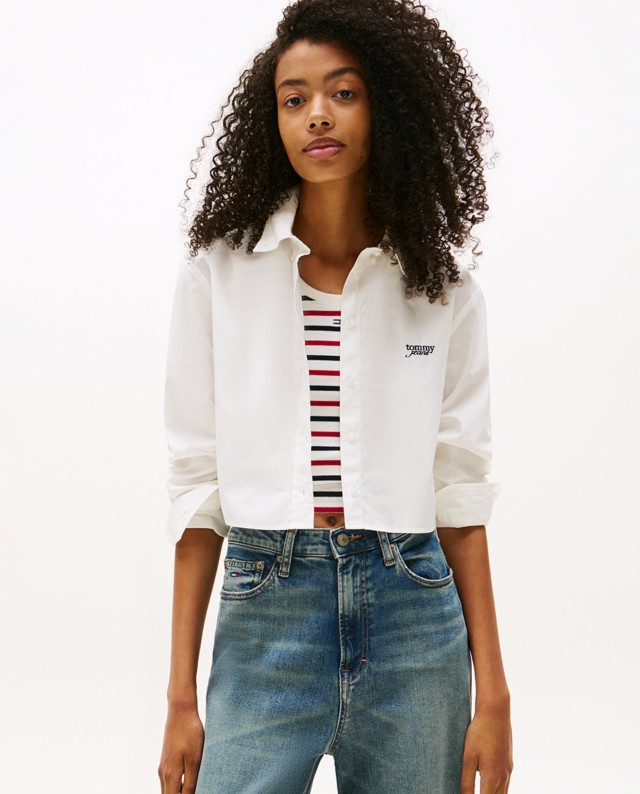 Tommy Hilfiger Tjw Reg Crop Stripe Poplin Shirt Γυναικείο Πουκάμισο Λευκο