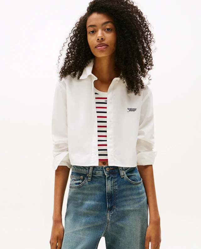 Tommy Hilfiger Tjw Reg Crop Stripe Poplin Shirt Γυναικείο Πουκάμισο Λευκο