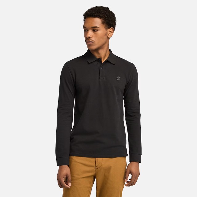 Timberland Millers River Ls Millers River Pique Polo Black Ανδρική Μπλούζα Polo Μούρη