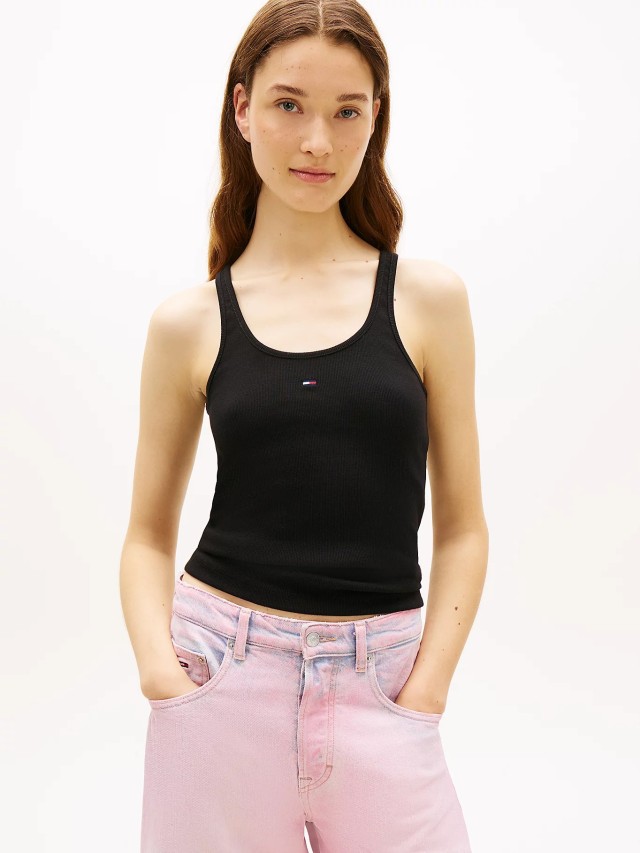 Tommy Hilfiger Tjw Slim Racer Back Rib Tank Γυναικεία Μπλούζα Ριπ Μαύρη