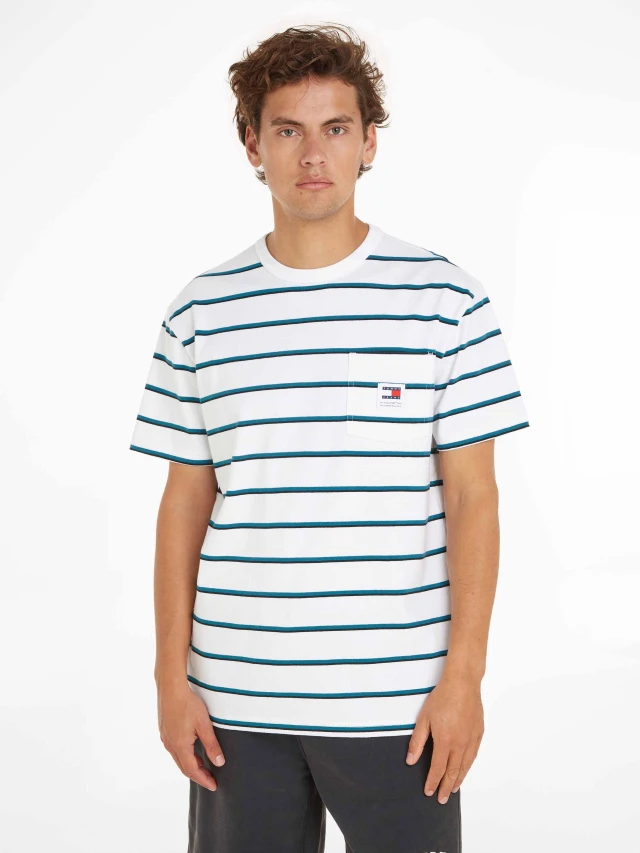 Tommy Hilfiger Tjm Reg Easy Stripe Tee Ανδρική Μπλούζα Λευκή Πρασινη
