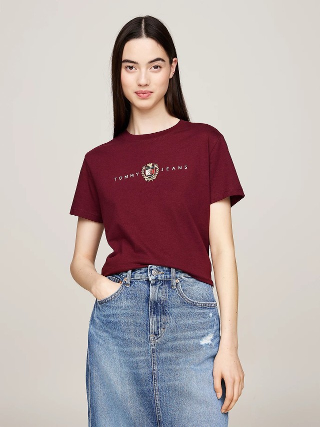 Tommy Hilfiger Tjw Reg Crest Linear Tee Ext Γυναικεία Μπλούζα Μπορντό