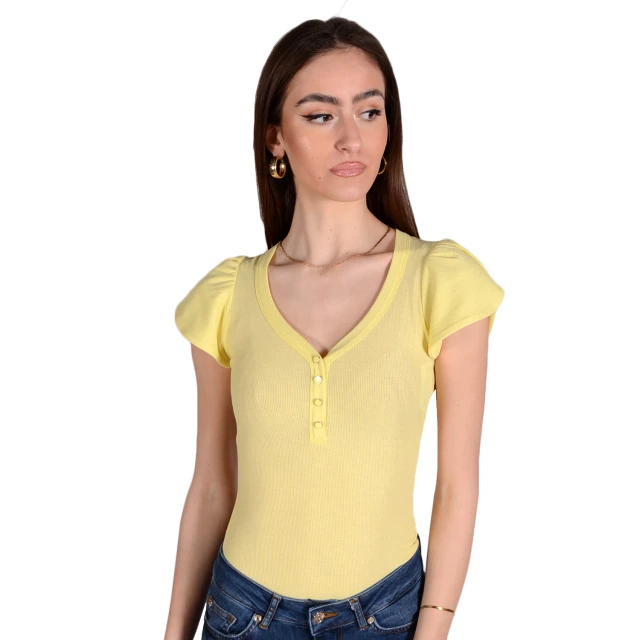 Guess Ss Jabin Bodysuit Γυναικειο Κορμακι Κιτρινο