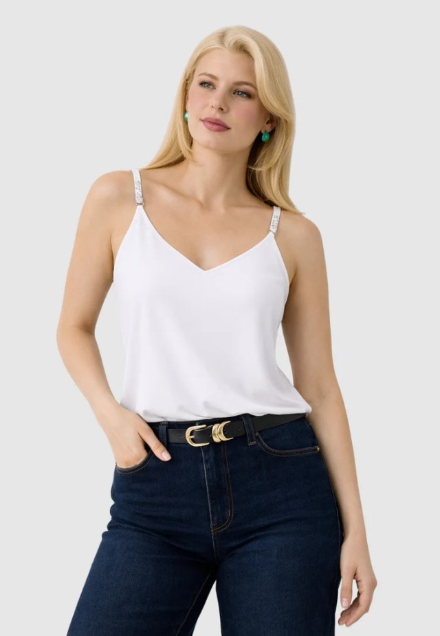 Guess New Sl Caroline Logo Tank Γυναικεία Μπλούζα Top Λευκή