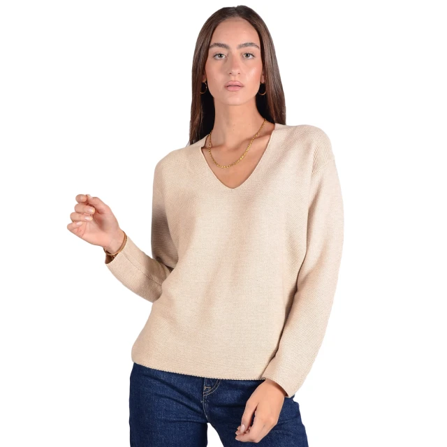 Tom Tailor 2Nd 109 Pullover V-Neck Γυναικειο Πλεκτο Μπεζ