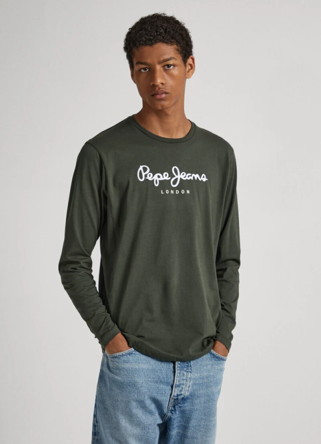 Pepe Jeans Drop 0 Eggo Long N Ανδρική Μπλούζα Μακρυμανικη Λαδί