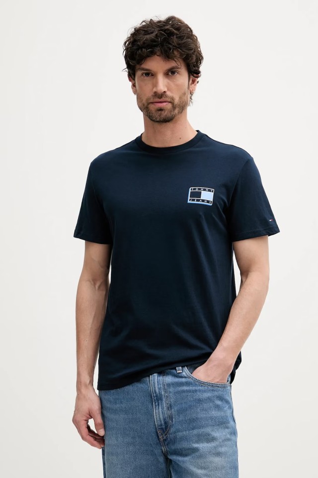 Tommy Hilfiger Tjm Slim Pop Color Flag Tee Ext Ανδρική Μπλούζα Μπλε