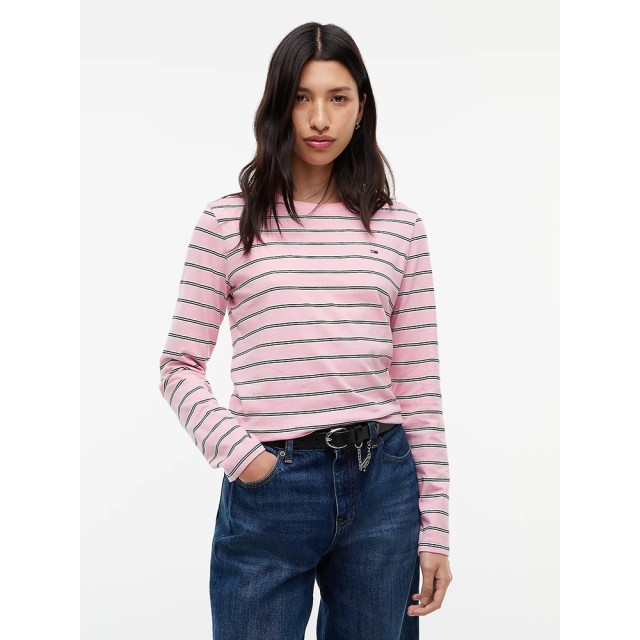 Tommy Hilfiger Tjw Reg Ess Jersey Ls Tee Ext Γυναικεια Μπλούζα Μακρυμάνικη Ριγε Ροζ