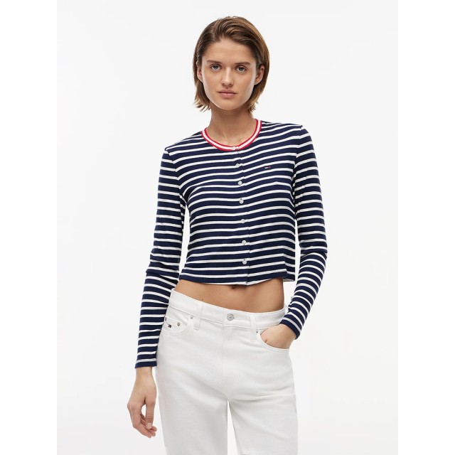 Tommy Hilfiger Tjw Slim Jersey Ls Cardigan Γυναικεία Μπλούζα Ριγέ Μπλε