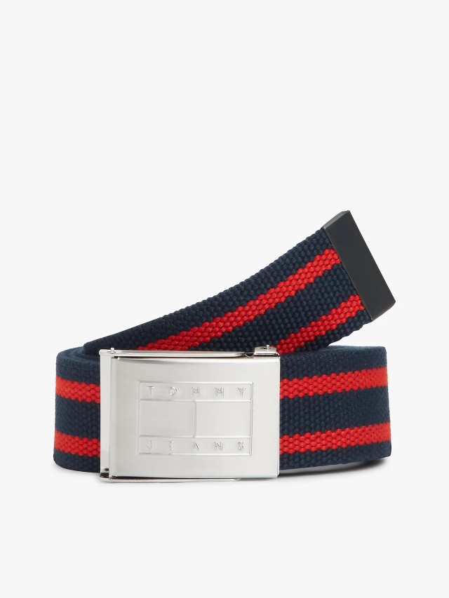Tommy Hilfiger Tjm Ryan Stripe Webbing Ανδρική Ζώνη Κόκκινη Μπλε