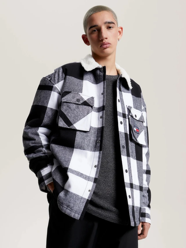 Tommy Hilfiger TJM CHECK SHERPA LINED OVERSHIRT Ανδρικό Πουκαμισο Fleece Μαύρο Καρό