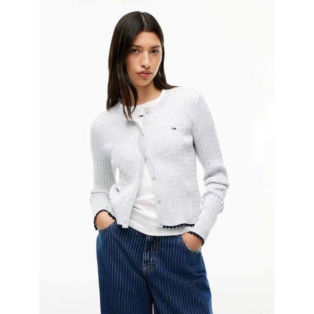 Tommy Hilfiger Tjw Cable Crew Neck Cardigan Ext Γυναικεία Ζακέτα Πλεκτή Γκρι