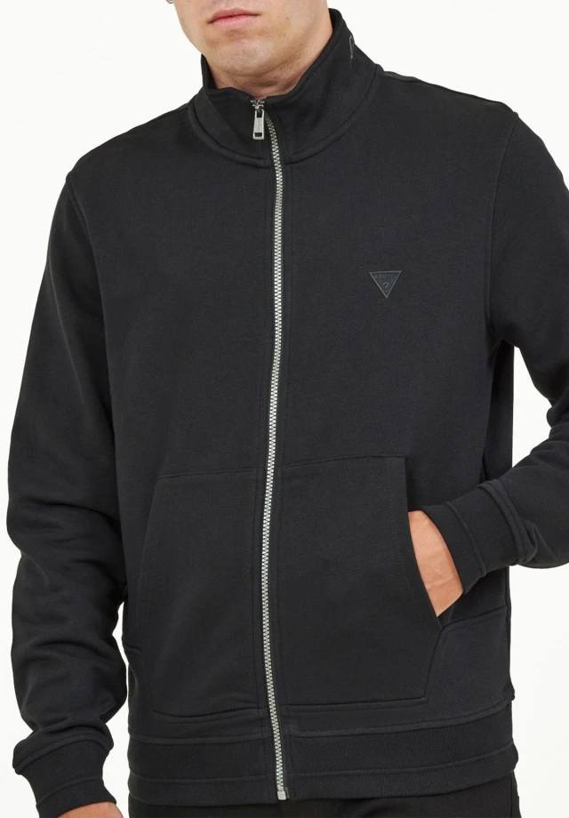 Guess Al High Neck Fullzip Sweatsh Ανδρικη Ζακετα Φούτερ Μαύρο