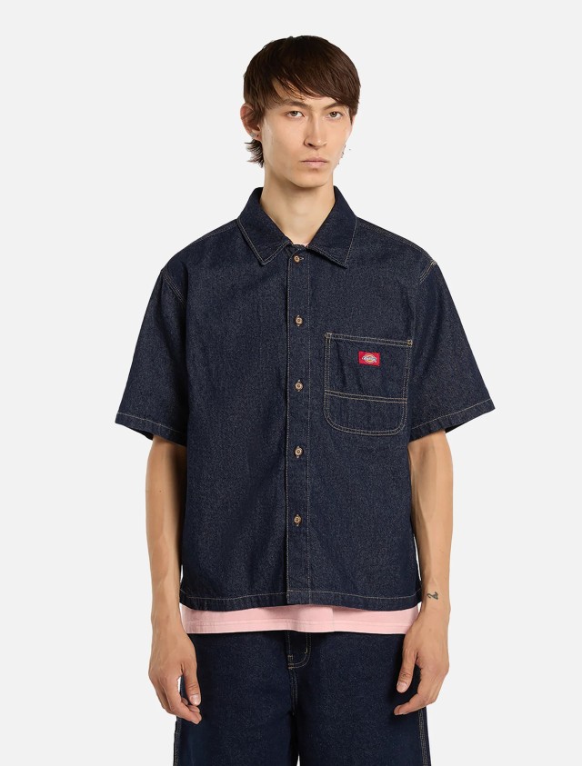 Dickies Denim Shirt Ss Rinsed Ανδρικό Πουκάμισο Κοντομανικο Τζιν