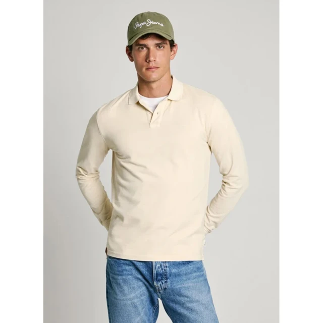 Pepe Jeans Drop 3 New Oliver Gd Ls Ανδρική Μπλούζα Polo Εκρού