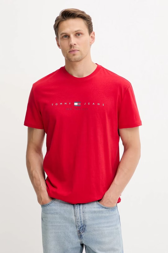 Tommy Hilfiger Tjm Reg Flag Linear Ss Tee Ext Ανδρική Μπλούζα Κόκκινη
