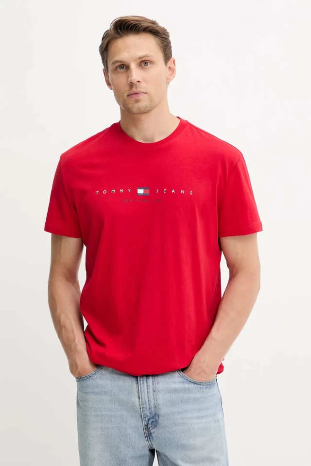 Tommy Hilfiger Tjm Reg Flag Linear Ss Tee Ext Ανδρική Μπλούζα Κόκκινη