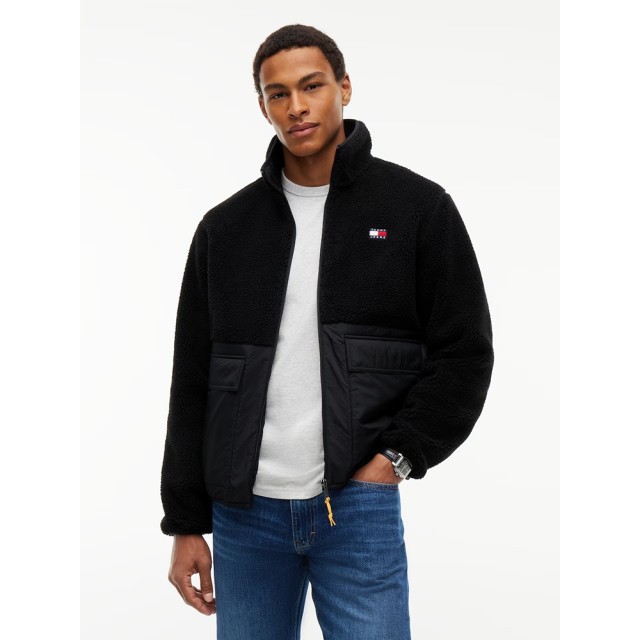 Tommy Hilfiger Tjm Essential Mix Teddy Jacket Ανδρικό Μπουφάν Fleece Μαύρο