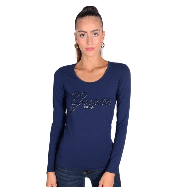 Guess Ls Cn Raisa Tee  Γυναικεια Μπλουζα Μπλε