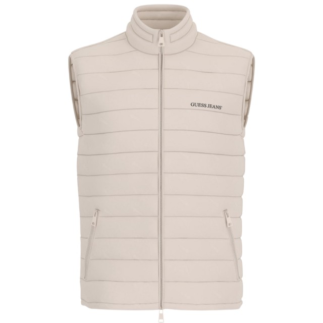 Guess Gj Hooded Puffer Vest Ανδρικό Αμάνικο Μπουφάν Εκρού