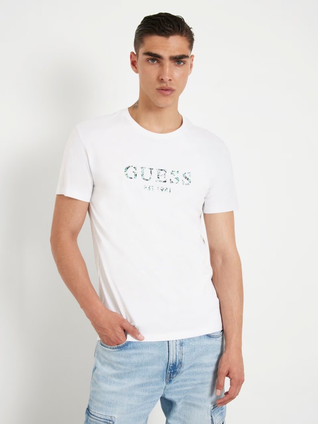 Guess Ss Cn Guess Iridescent Tee Ανδρική Μπλούζα Λευκή