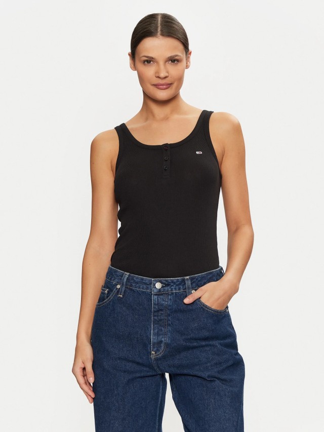 Tommy Hilfiger Tjw Slim Button Tank Γυναικεία Μπλούζα Μαύρη