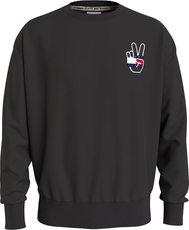Tommy Hilfiger Tjm Badge Peace Crew Ανδρικο Φουτερ Μαυρο